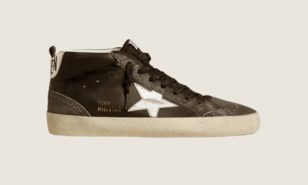 Mid Star Femme en cuir noir avec étoile en cuir laminé argent