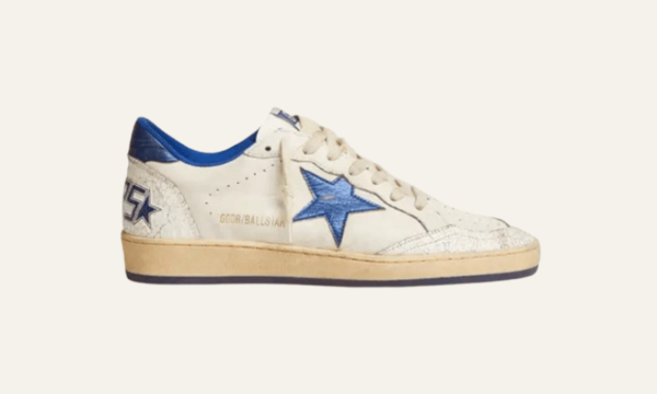 Ball Star en cuir nappa blanc avec étoile et talon en cuir laminé bleuet